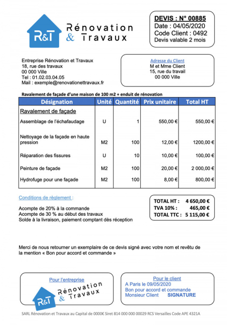 Devis de ravalement de façade et prix des travaux de rénovation de façade