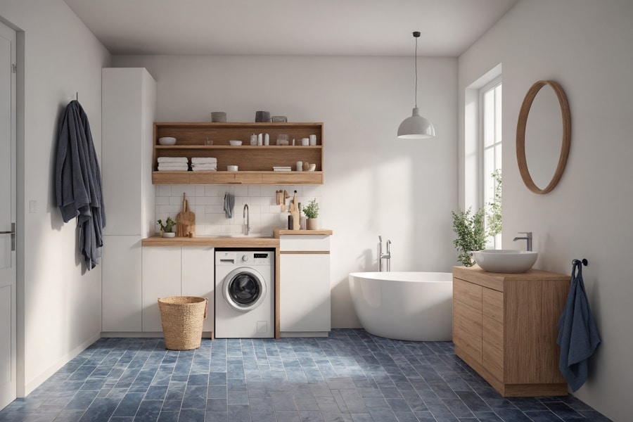 Intérieur de salle de bain avec buanderie